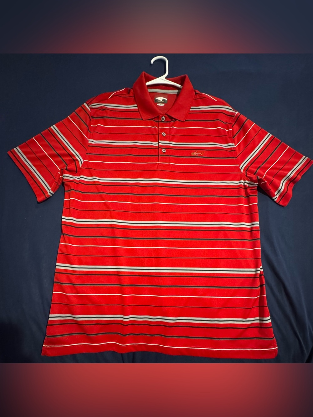 Men’s Large Greg Norman Red Striped Polo with Contrast Stripes